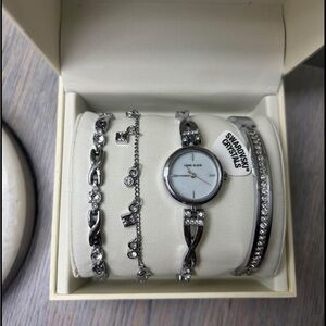 Anne Klein Silver Watch and Bracelet Set